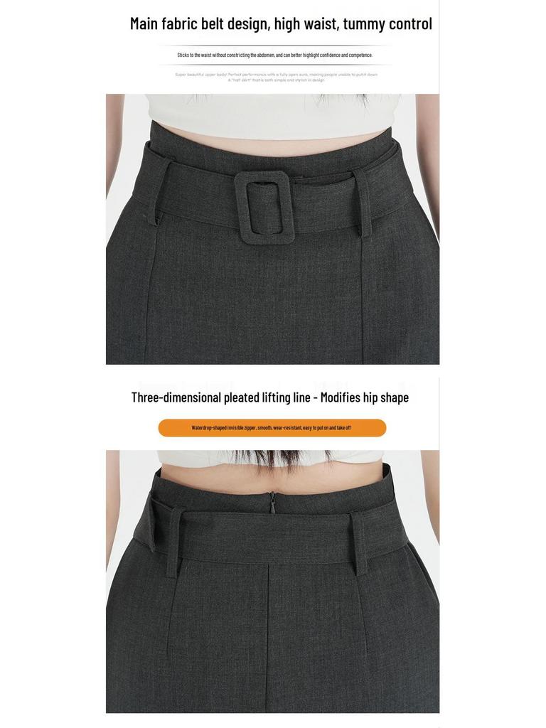 Elegant Gray High-End Midi Skirt: Women's Slim-Fit A-Line for Spring/Summer