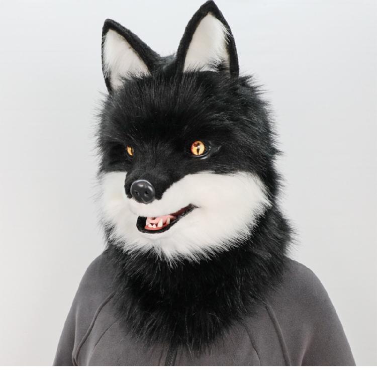 Kožušinový plyšový kostým Vlčí maska Celá hlava Pokrývka hlavy Klobouk Realistický design Pokrývka hlavy pro Halloween a večírky Převlékání