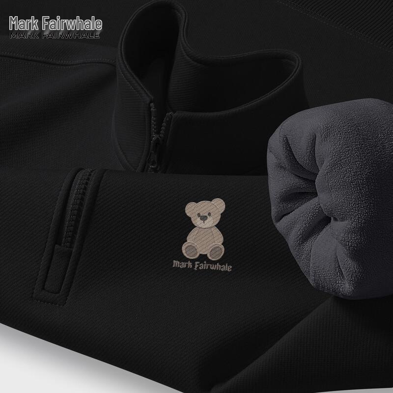 Mark Fairwhale Herren Amerikanischer Bär Fleece Halber Reißverschluss Stehkragen Sweatshirt