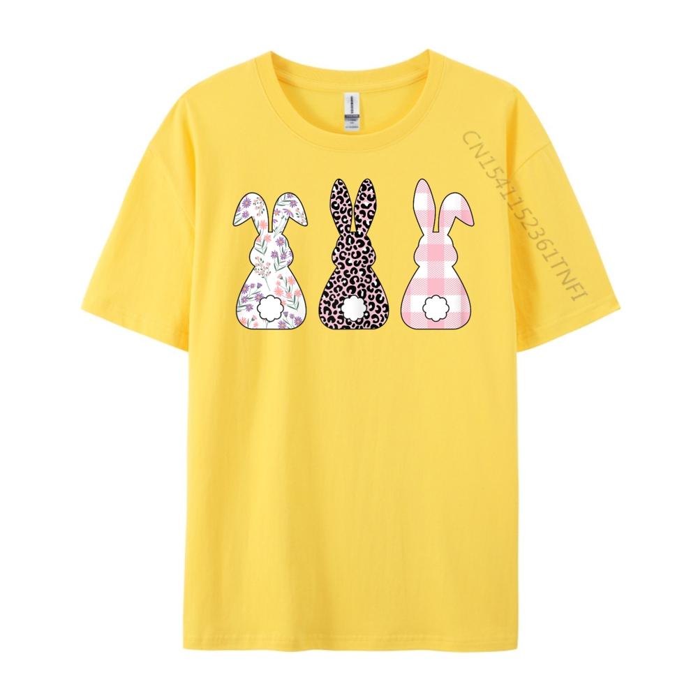 Süße Rosa Leopard Karomuster Blume Frohe Ostern Hase Kaninchen Grafik T-Shirts Vintage Streetwear Oberteile T-Shirt