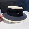 Niche Chic Flat Top Straw Hat Women's Summer Versatile Big Brim Sun Hat British Retro M Standard Top Hat