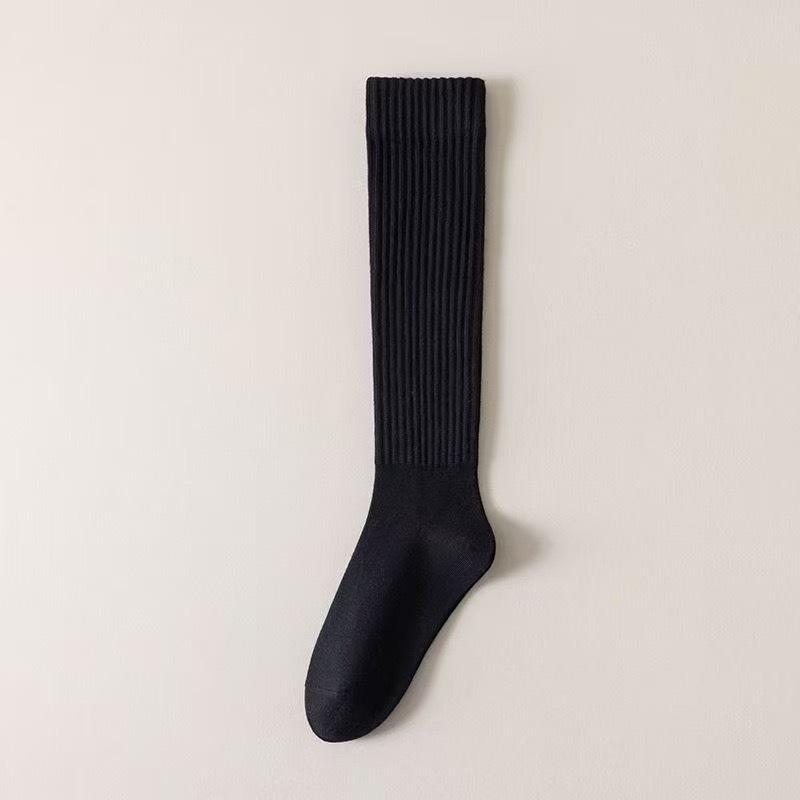 Women Striped Cotton Long Socks Japanese Jk Black White Knee High Stockings Long Tube Leg Solid Color Girls Students Warm Socks