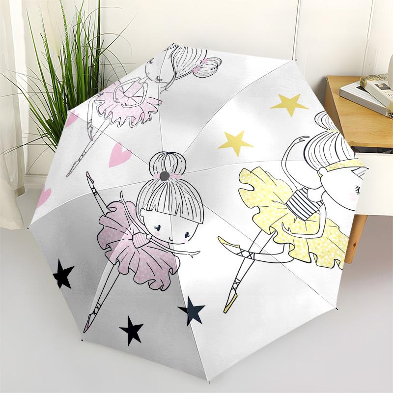

1pc Ballerina Girls Dancing Stars Hearts Umbrella with Plastic Handle,Vibrant Cartoon Pattern,Multi-functional UmbrellaPT202