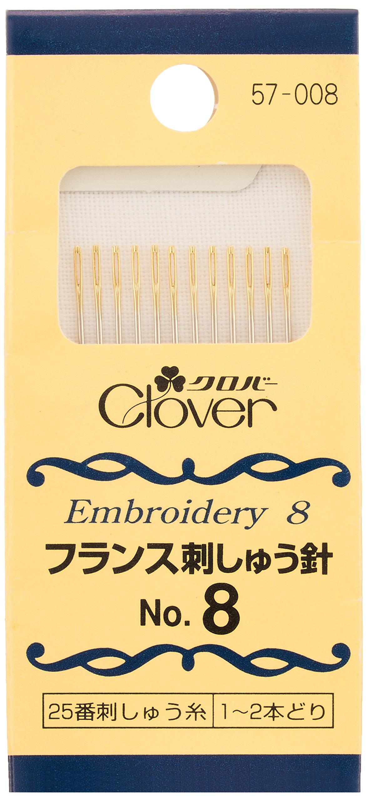Clover French Embroidery Needles 12 Silver No. 8, needles, 57-008