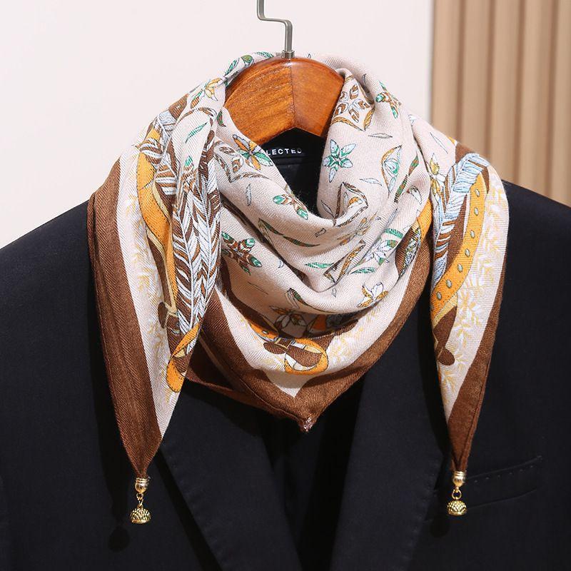 Silk Scarf Neck Tie Small Square Scarf New Women's Cotton Linen High-end Magnetic Buckle Scarf Stylish Elegant Warm Neck Scarf