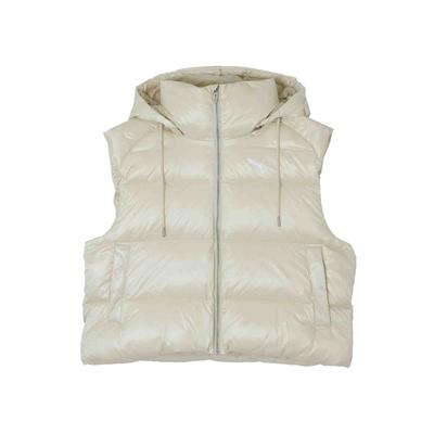 Colete Brilhante de Penas Warmcell Sólido Grosso Quente Colete de Penas com Capuz Feminino Branco Neve 629271-87