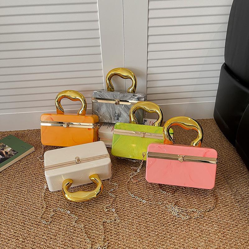 Gold Handle Box Clutch Bag Women Evening Wedding Party Fashion Party Purse And Handbag High Quality Acrylic Crossbody Bag Mini