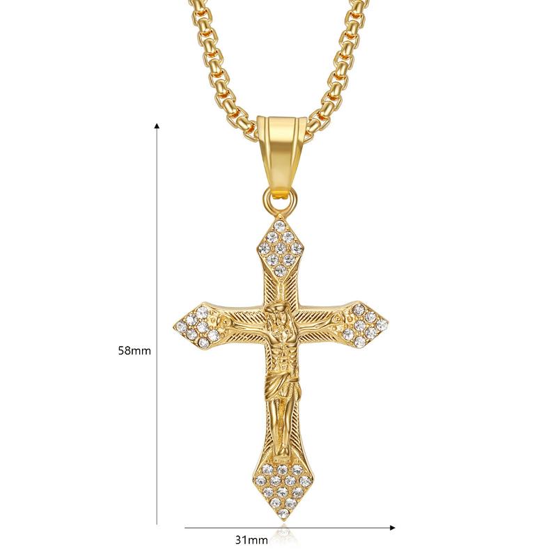Zircon Cross Necklace For Men Jewelry Vintage Hip Hop Jesus Pendant Jewelry Religion Cross Pendants Choker Jewelry Prayer Gift
