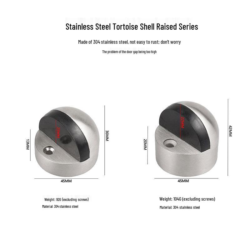 Strong Magnetic Stainless Steel Door Stopper with Anti-Collision & Anti-Wind Features, No-Drill Floor Mount, Thickened Rubber Turtle Top Bumper