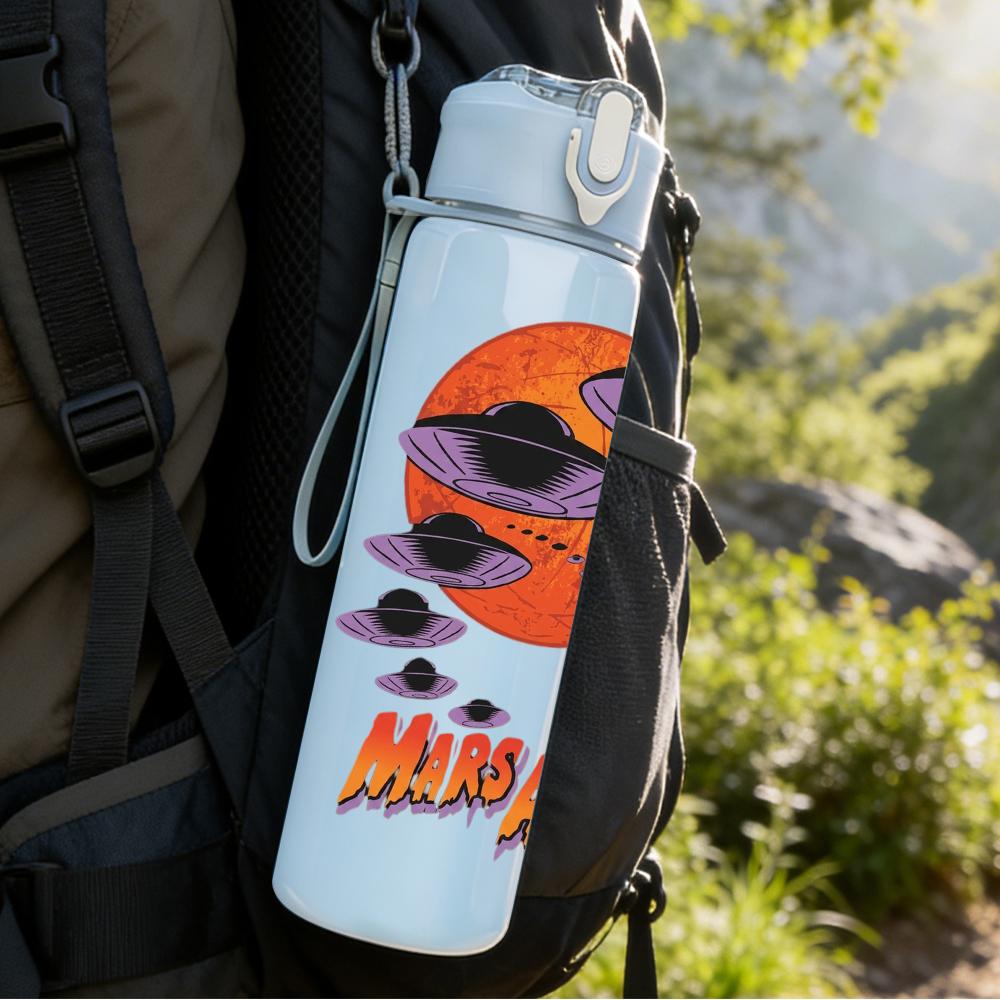 1PC Retro Orange Planet Space Abstract Print 750ml Portable Sports Water Bottle Leakproof Gym Outdoor Travel Drink Cup