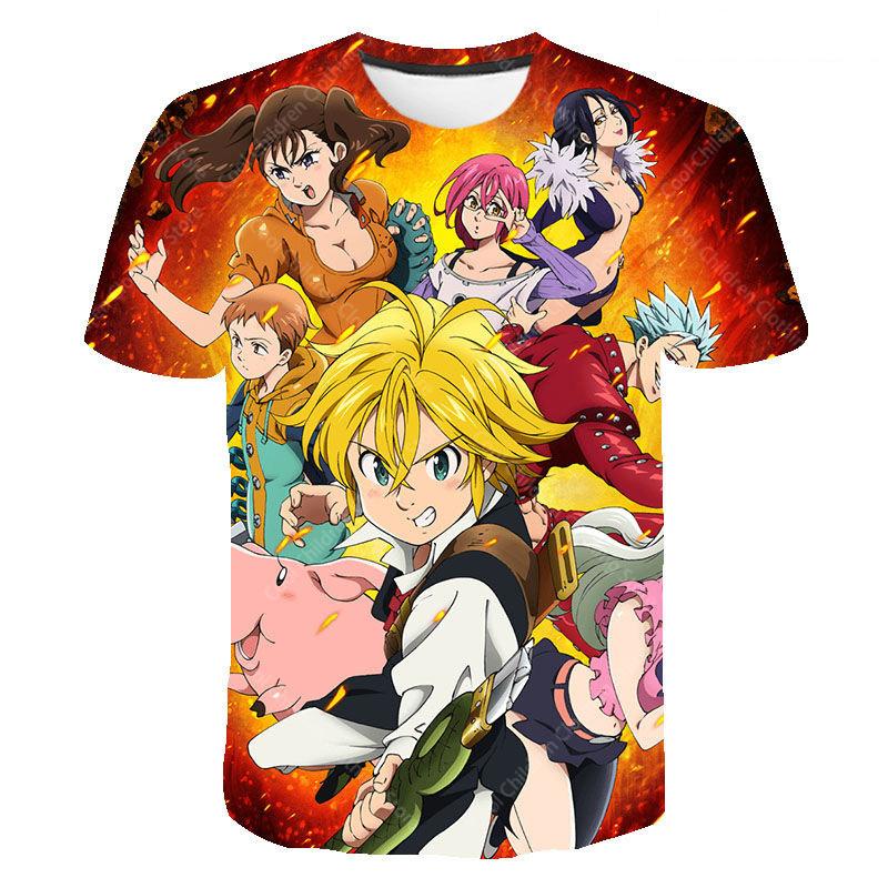 

Семь смертных грехов Мультяшный Аниме Игра Принт Летняя футболка Мода мужская Детская Повседневная для мальчиков Девочек Круглый вырез Одежда для родителей и детей Топ L