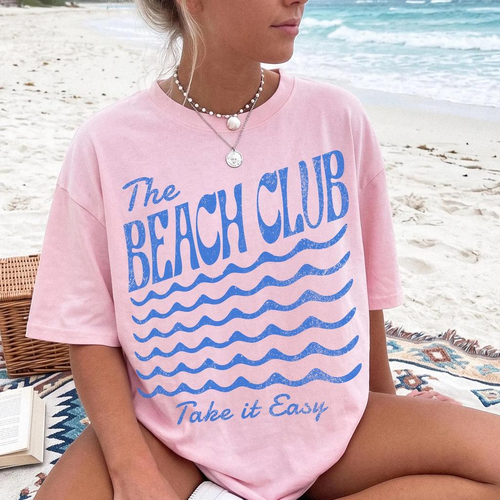 Retro T-shirt "Take It Easy," T-shirt with Print Depicting the Shore, T-shirt for Granddaughter, Summer Beach Style T-shirt,