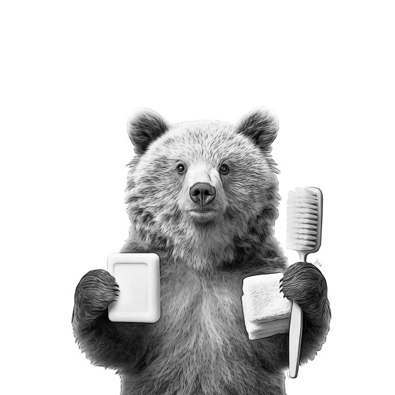 Black and White Funny Bathroom Poster Toilet Shark Bear Raccoon with Brush and Soap Canvas Painting Room  Home Wall Decors
