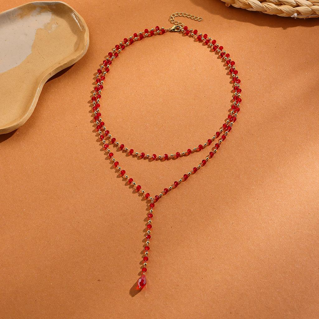 Necklace Beaded Tassel Handmade Beaded Double Layer Red Crystal Premium Clavicle Chain Female