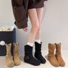New retro beauty 2025 slim pile inner heightening boots women's autumn pleated rad belt buckle brown short boots