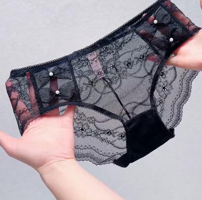 Sexy krajkové spodní prádlo pro ženy Kalhotky s vysokým pasem Prodyšné kalhotky s květinovým vzorem Dámské bikini spodní prádlo Prodyšné odhalující kalhotky