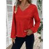 Women Elegant Loose V Neck Long Sleeve Solid Sequin T Shirt Top