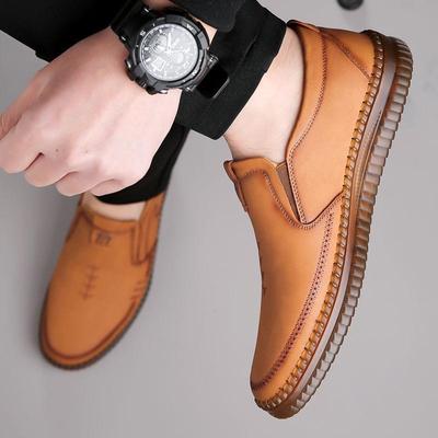Men's Casual Leather Slip-On Shoes: Breathable, Non-Slip Soft Sole for Wide Feet - Ideal for Spring and Summer