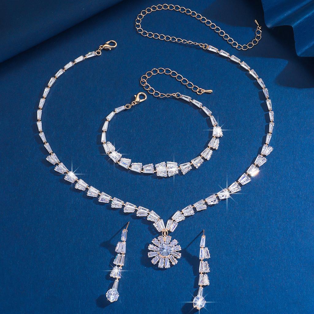 New Light Luxury Cold Wind Necklace Earrings Set Women'S Zircon Bridal Jewelry Wedding Dress Evening Dress Accessories