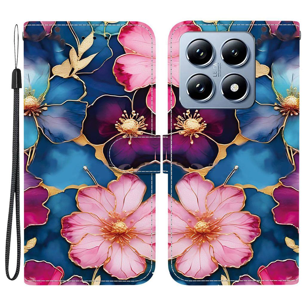 For Xiaomi 14T Wallet Case Pattern Printing Leather Stand Phone Cover with Strap