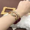 Retro Pomegranate Red Glass Bead Layered Sweater Chain & Rhinestone Necklace Bracelet Set