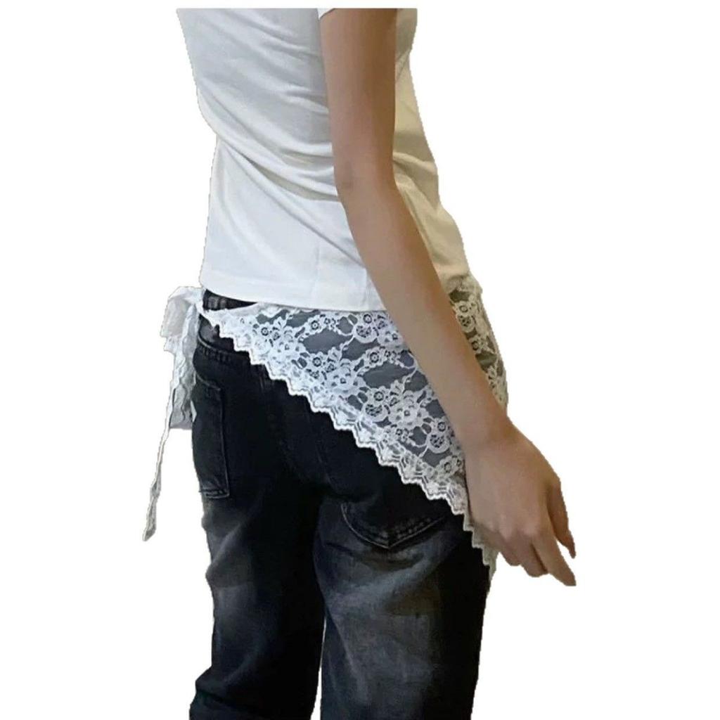 Fustă scurtă triunghiulară Jumătate de fustă Fustă cortină de la cap Fustă din dantelă Triunghie din dantelă Sorț mic Dantela moale stivuită în stil Ins Batică de primăvară coreeană