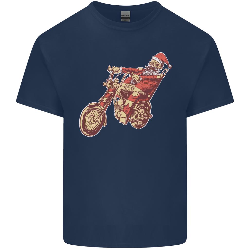Biker Santa Christmas Motorcycle Chopper Skull Unisexs Light Cotton TShirt