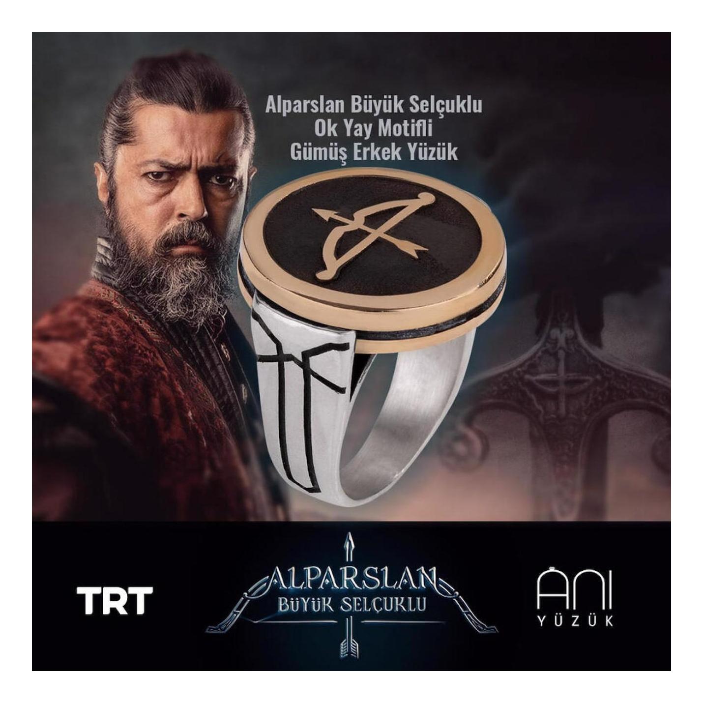 

Мужское кольцо Alparslan Great Seljuk со стрелой и бантом из стерлингового серебра
