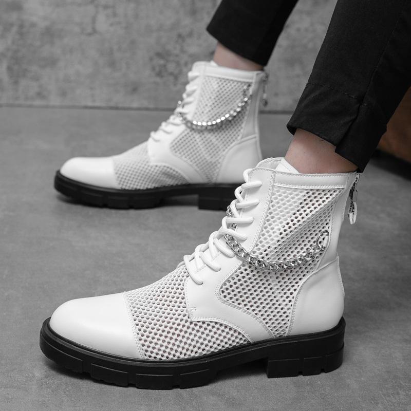 High Tops Trend New Men Summer Hollow Out Breathable Sandals Metal Chain Rock Punk Breathable Shoes Hombre Footwear