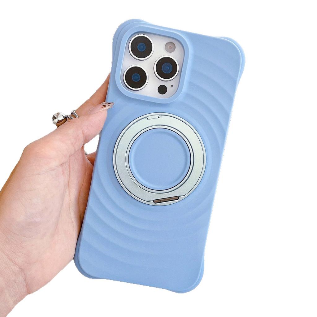 Applicable to iPhone17ProMax liquid silicone ripple mobile phone case 360 rotating bracket integrated touch all-inclusive
