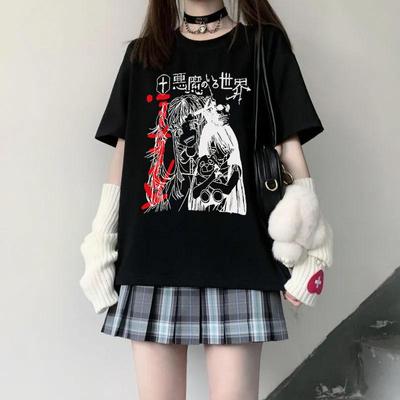 Fashion Summer Japanese Y2k Anime Women T-shirt Cartoon Tops Loose Short-sleeved Women Clothing Casual Harajuku Gothic Tees