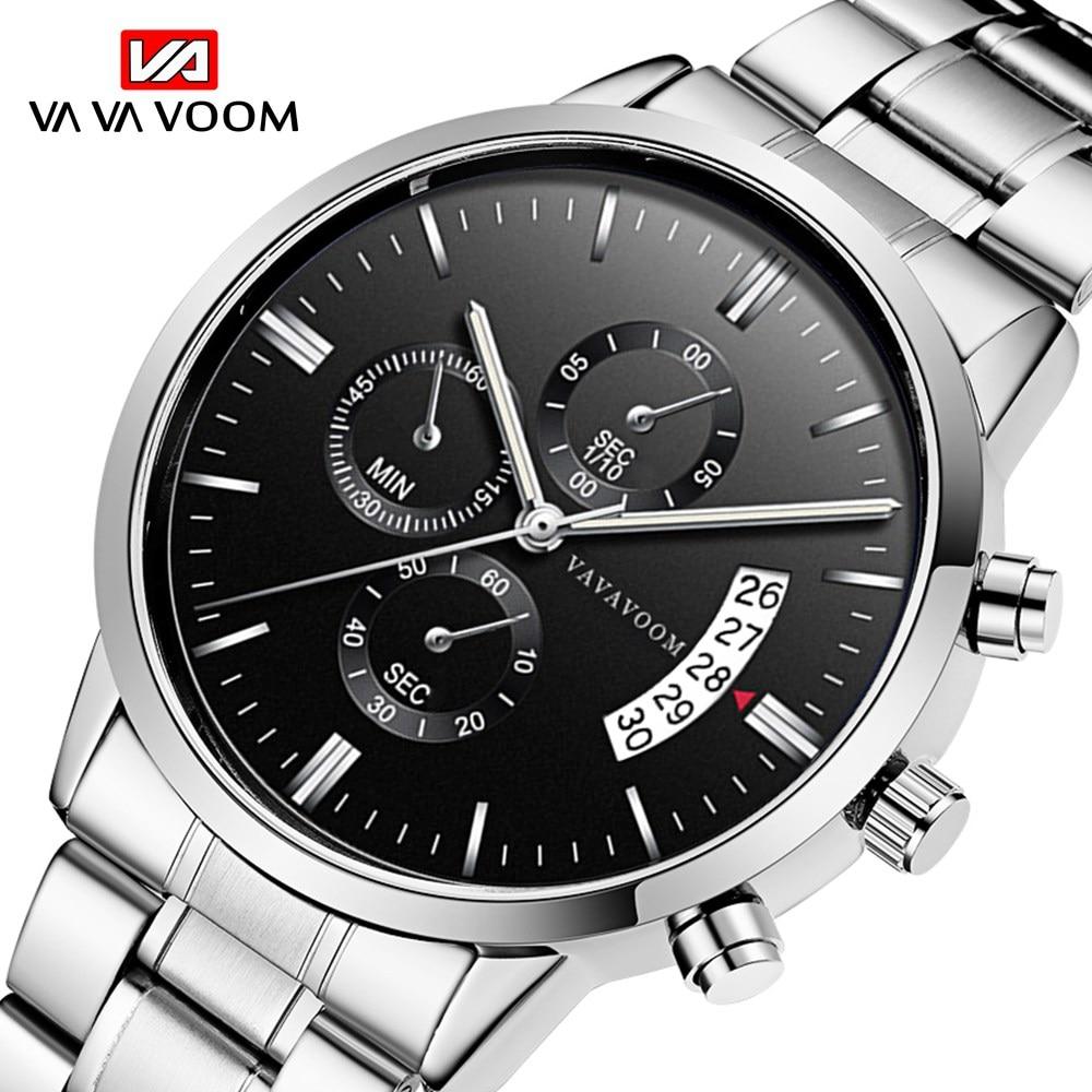 VA VA VOOM Edelstahl Männer Uhren Luxus Top Marke Mode Casual Kleid Quarz Armbanduhr Relogio Masculino Business Kalender Uhren