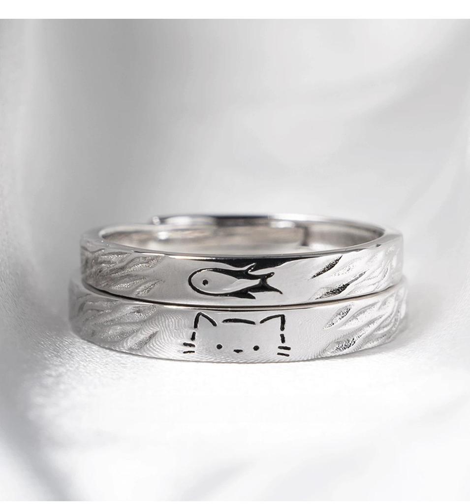 Kitten Has You 999 Silver Couple Rings: Niche Design Valentine's Day Pure Silver Rings