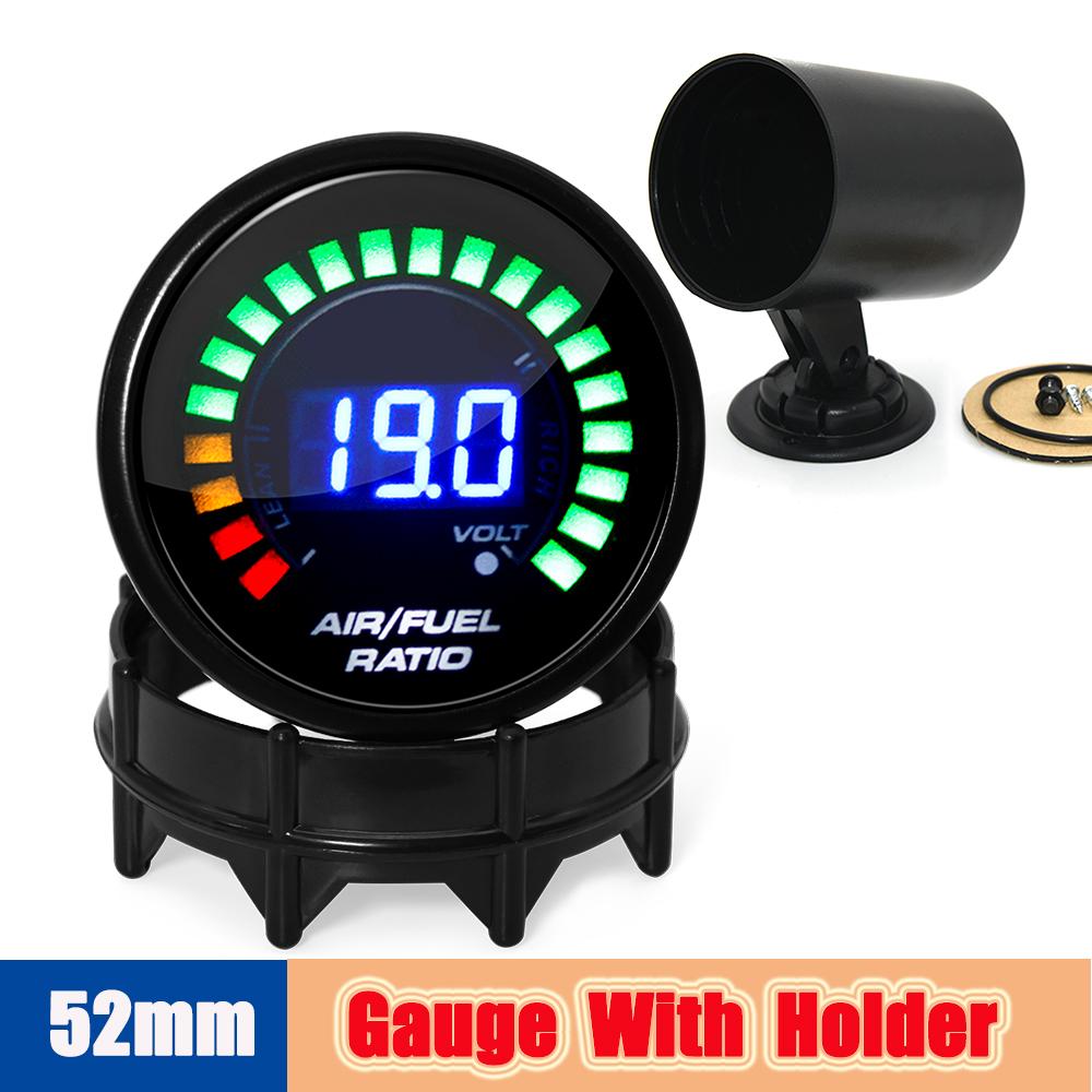 Indicator universal pentru raportul aer-combustibil, 52MM, cu față afumată, AFR LED, voltmetru digital, 12V VOLT, senzor de oxigen pentru mașină de curse pe benzină
