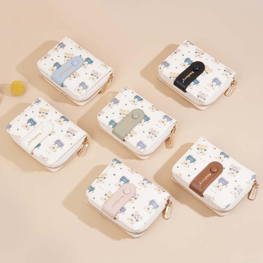 

Patterned Women Card Bag Portable Lady Short PU Purses Pouch Cartoon Bear Wallet School чорний