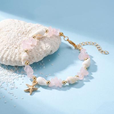 Handmade Gravel Starfish Pendant Bracelet for Women Girls Bohemian Elegant Crushed Stone Beaded Bracelet Summer Beach Jewelry