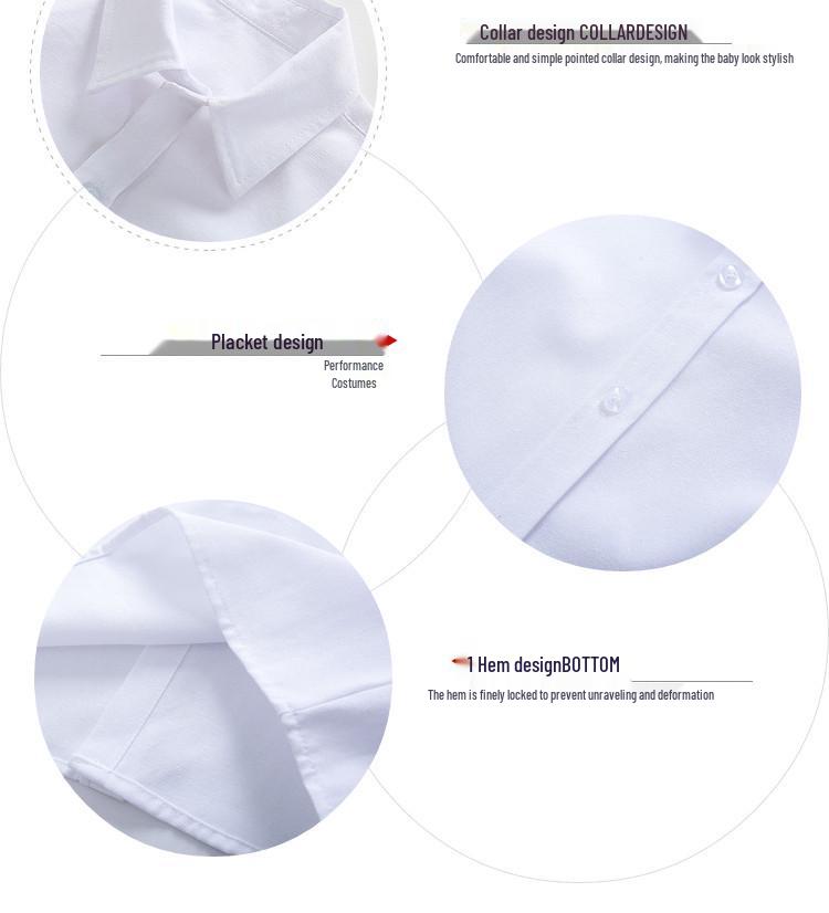 Dětská oděvní souprava: Bílá košile s dlouhým rukávem, Černé dlouhé kalhoty, Khaki dlouhé kalhoty a Chlapecká bílá košile s krátkým rukávem