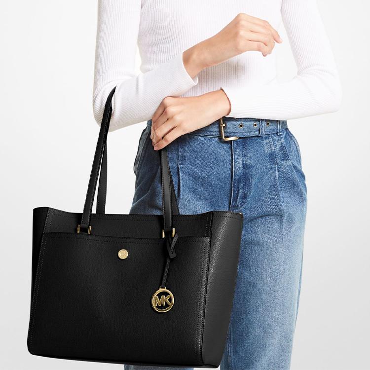 Michael Kors Maisie Vintage Minimalist Logo Monogram Print Three-In-One Leather Tote Shopping Bag Shoulder Bag Women tote Black 35T1G5MT7T-BLACK-COMBO