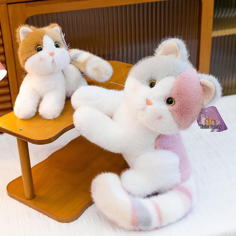 Tricolor Kitten Plush Toy - Cute Orange Cat Desk Companion Ornament Doll