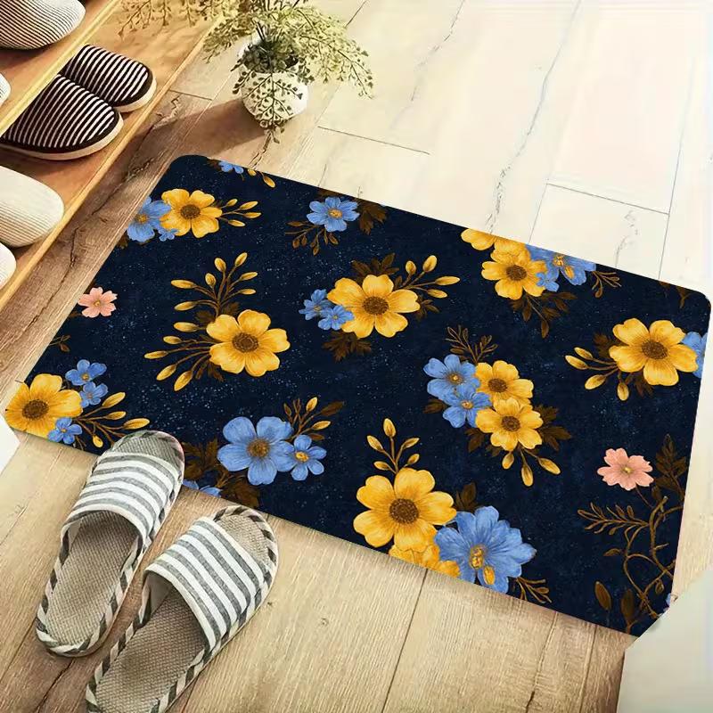 Wild Botanical Flower Doormat Non Slip Entry Rug Vintage Herb Floral Print Mat Front Porch Indoor Home Decor