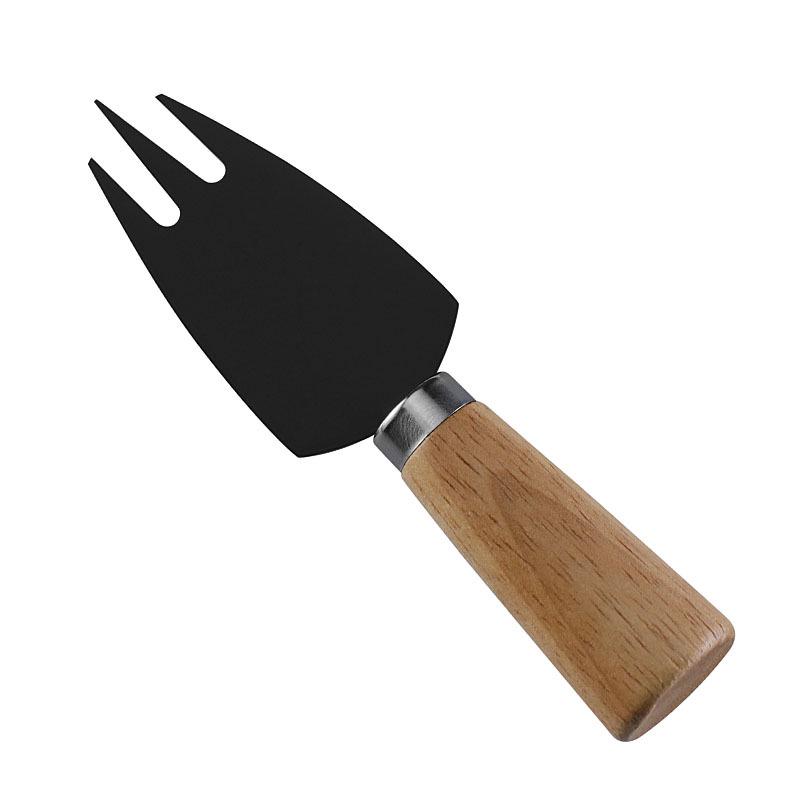 Stainless Steel Black Cheese Knife Set with Rubber Wood Handle for Butter & Pizza