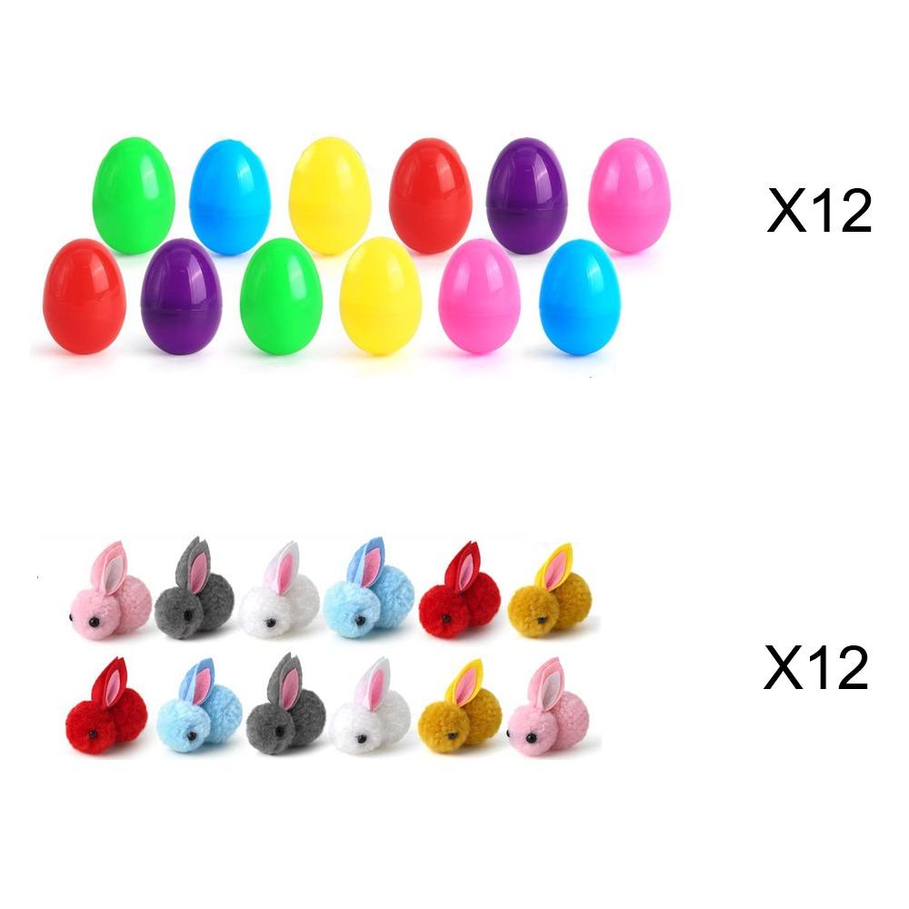 24/48Pcs Plastic Easter Egg with Rabbit Figure Creative Fashion Easter Basket Filler Egg Cartoon Hunt Games Supplies