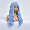 Blue Long Wave Colored Cosplay Hair Synthetic Wigs For White Women With Wangs Daily Natural Female Heat Resistant Fiber Wig