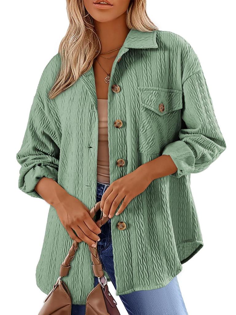 2024 Women's Autumn & Winter Loose Lapel Pocket Button Coat - Solid Color, Long Sleeve