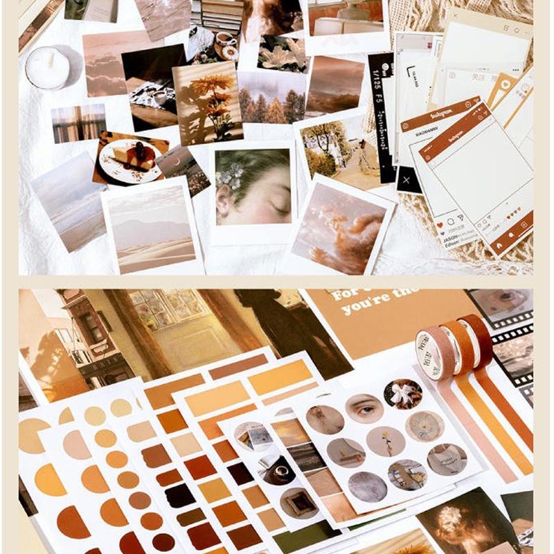 64 Pcs/set Literary Album Series Tape Sticker Material Paper Set Scrapbook Bullet Journal Decorative Stickers