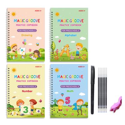 4 Pcs Practice Copybook Calligraphy Learning Reusable Handwriting Practice Book for 3‑8 Years Old
