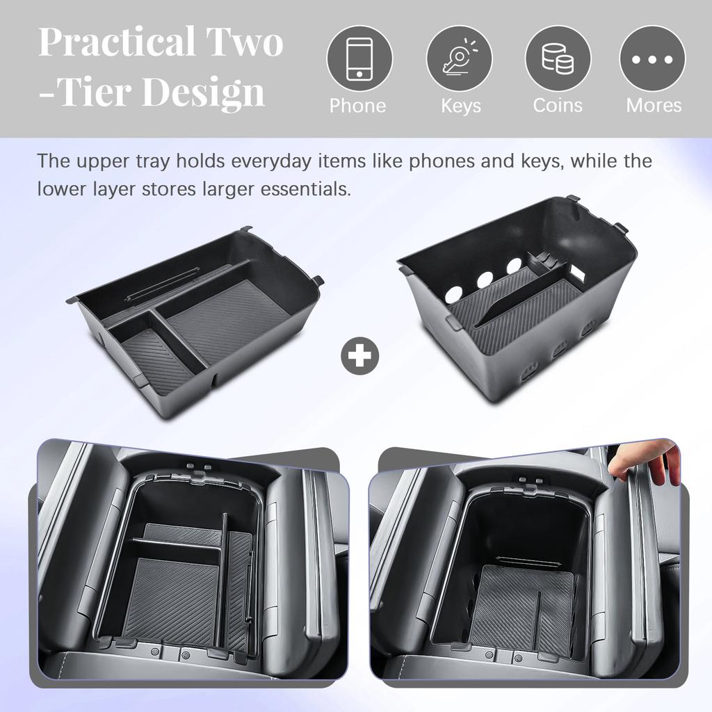 Center Console Organizer Tray For 2026 Hyundai Palisade Double Layers Armrest Storage Box Interior Phone Holder Car Accessoreiss