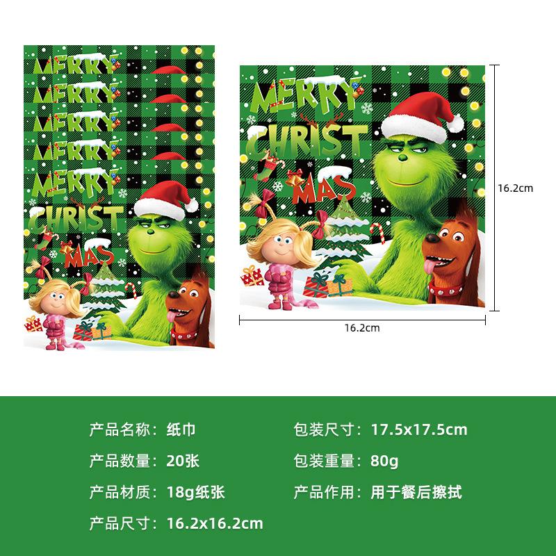 Spot Zelenovlasý Monster Grinch Příborová sada Banner Papírový talíř Papírový ubrousek Papírový kelímek Ubrus Party Dekorační potřeby