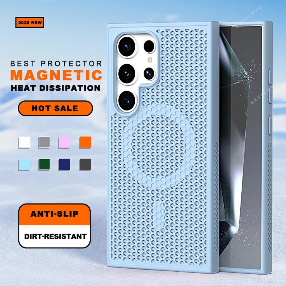 Heat Dissipation Magnetic Phone Case for Samsung Galaxy S22 S23 S24 S25 Ultra Plus S23FE Matte Magsafe Charging Shockproof Cover