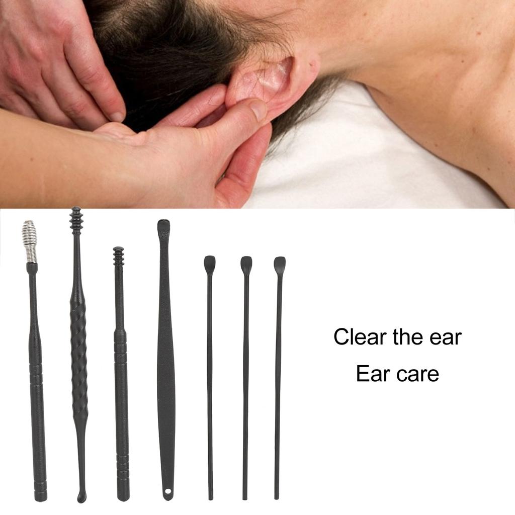5 Set Ear Pick Earwax Removal Tool Kit 7pcs Ear Cleansing Tool Stainless Steel Portable Ear Wax Cleaning Kit Tool Set Black